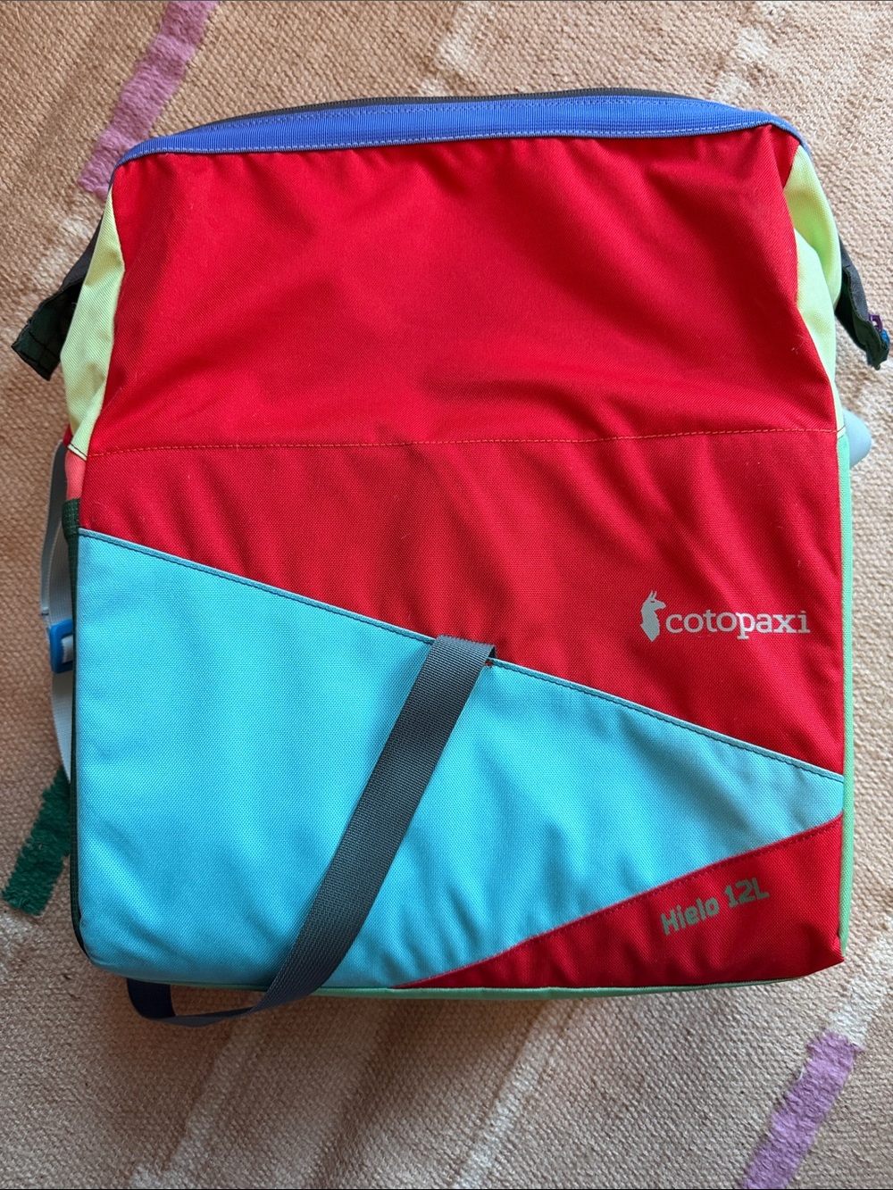 cotopaxi Red and Aqua Colorblock Cooler bag